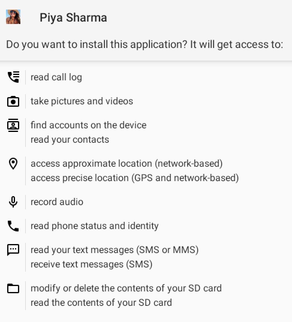 Piya Sharma APK 请求的安装权限